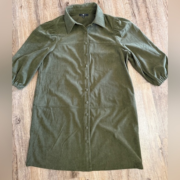 7 for all Mankind • Micro Corduroy Button Front 3/4 Sleeve Dress - Picture 9 of 10
